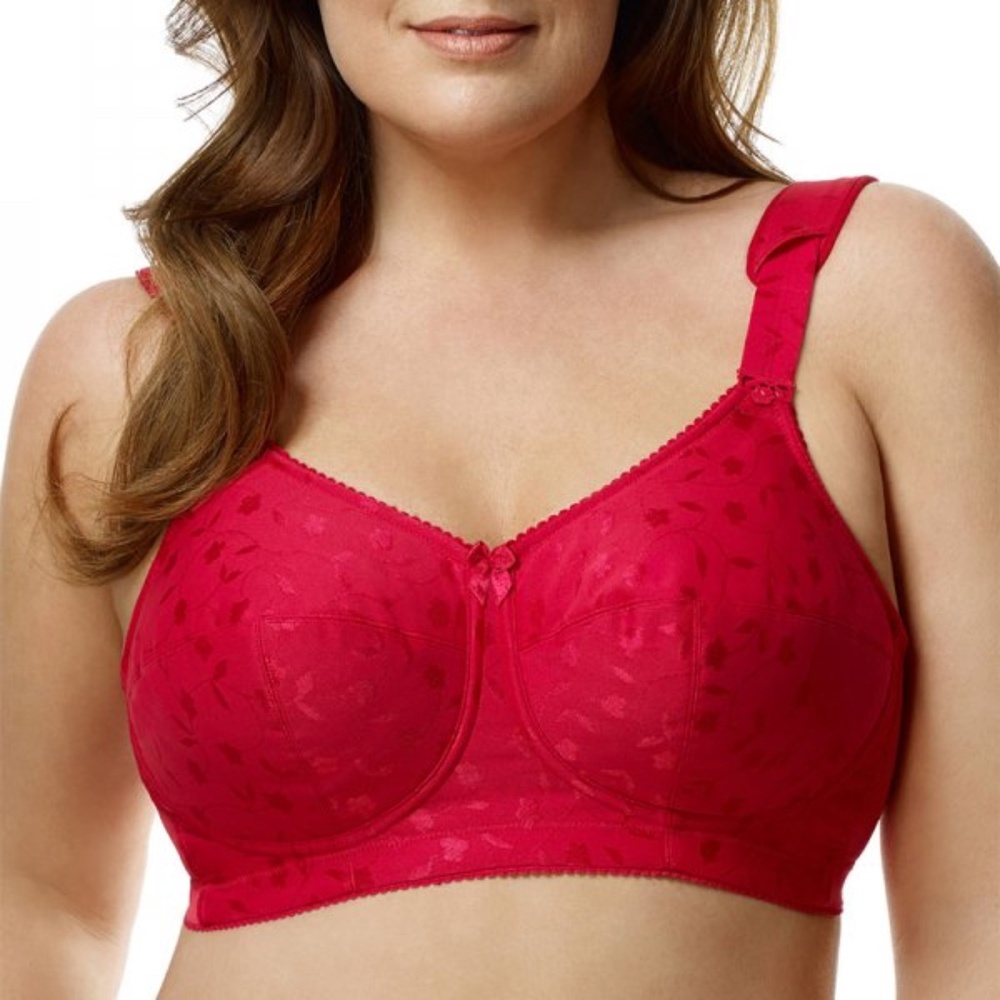 NEW Elila Jacquard Cushion Strap Softcup Bra 1305 Red with Rose Metal Adjusters